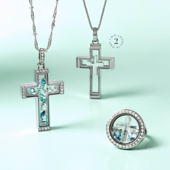 Origami Owl large Silver Cross locket LK1074 with Swarovski crystals - Picture 5 of 6